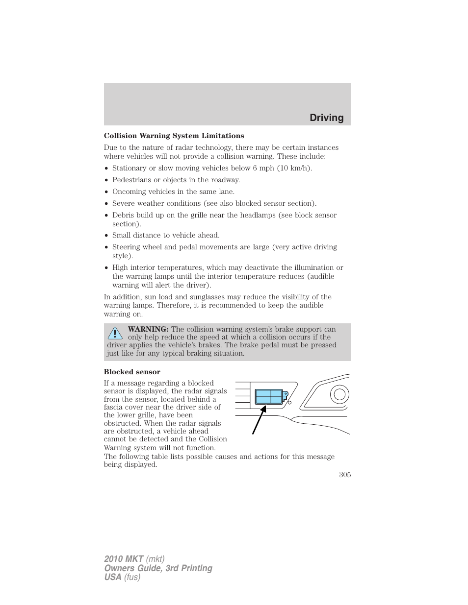 Driving | Lincoln 2010 MKT User Manual | Page 305 / 433