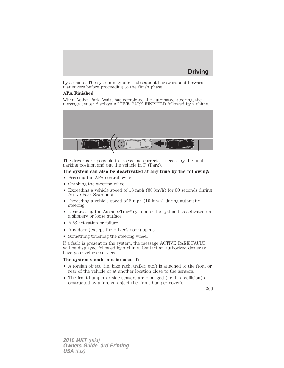Driving | Lincoln 2010 MKT User Manual | Page 309 / 433