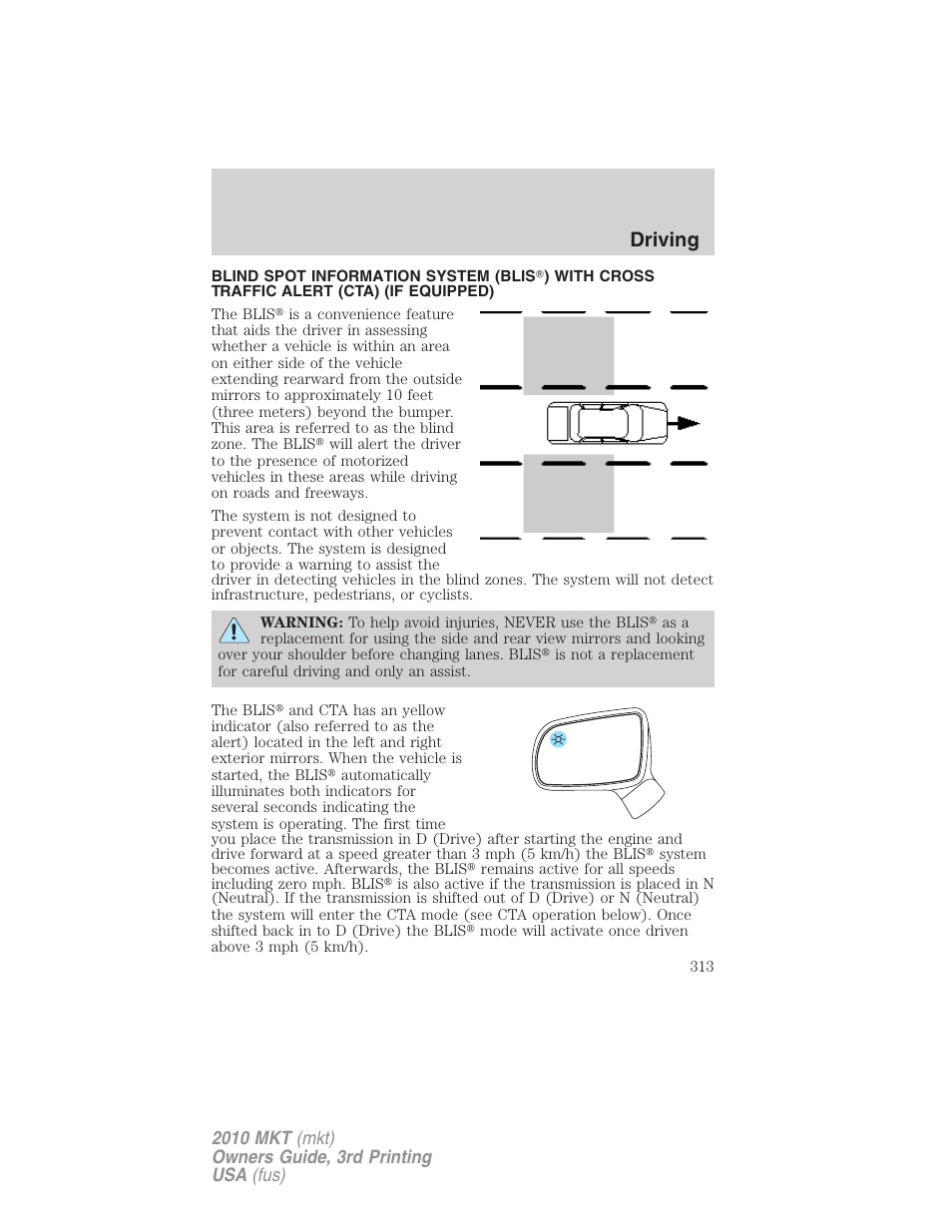 Driving | Lincoln 2010 MKT User Manual | Page 313 / 433