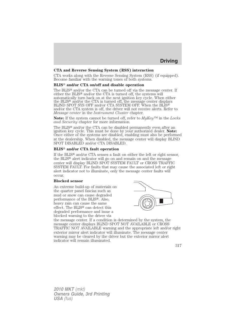 Driving | Lincoln 2010 MKT User Manual | Page 317 / 433