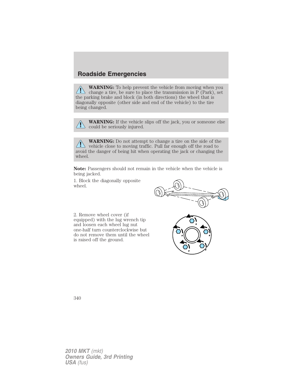 Roadside emergencies | Lincoln 2010 MKT User Manual | Page 340 / 433
