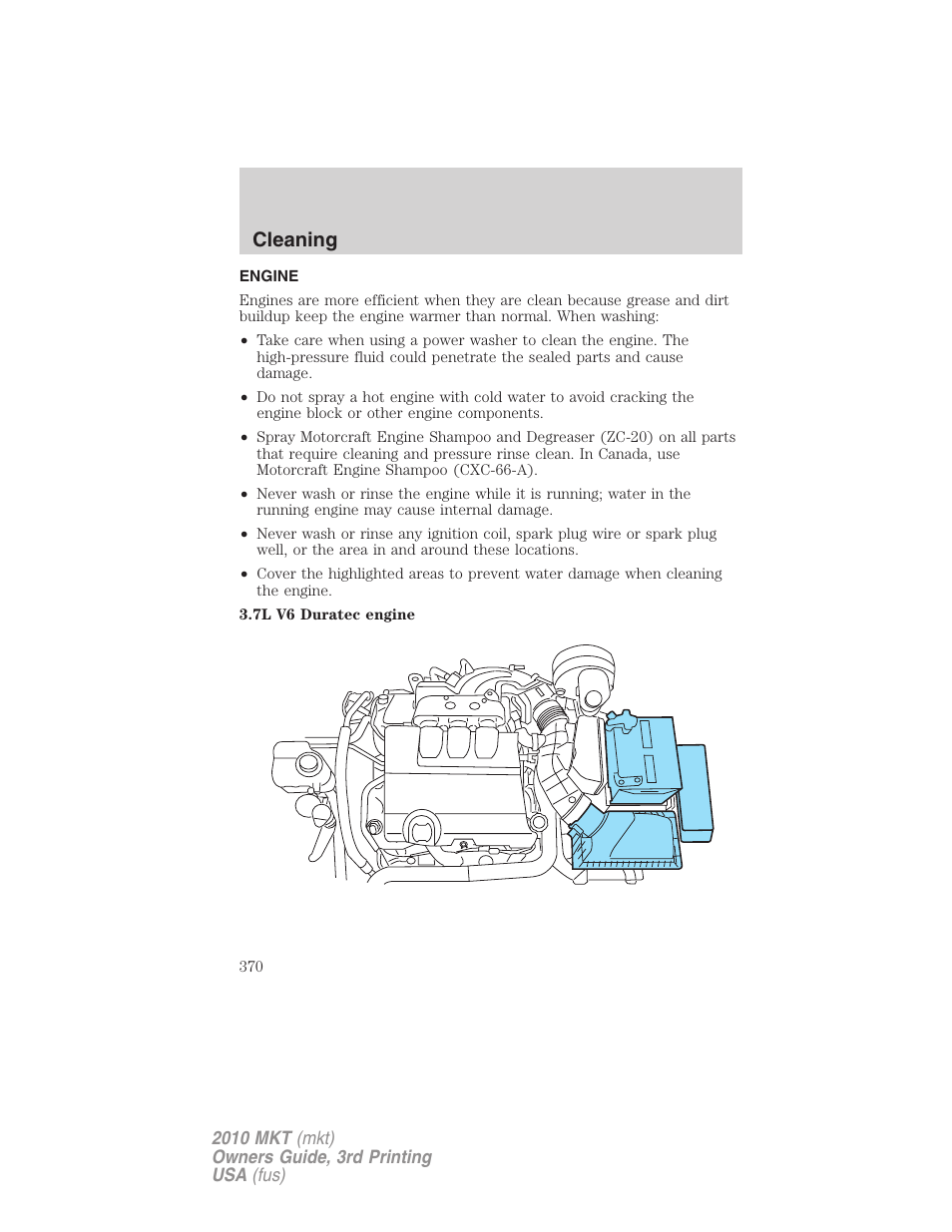 Engine, Cleaning | Lincoln 2010 MKT User Manual | Page 370 / 433