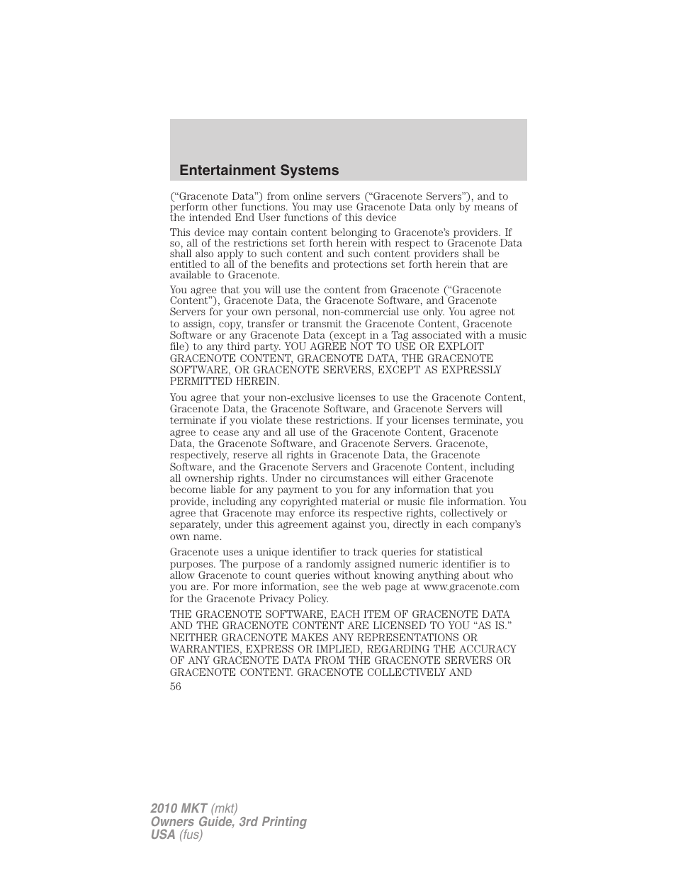 Entertainment systems | Lincoln 2010 MKT User Manual | Page 56 / 433