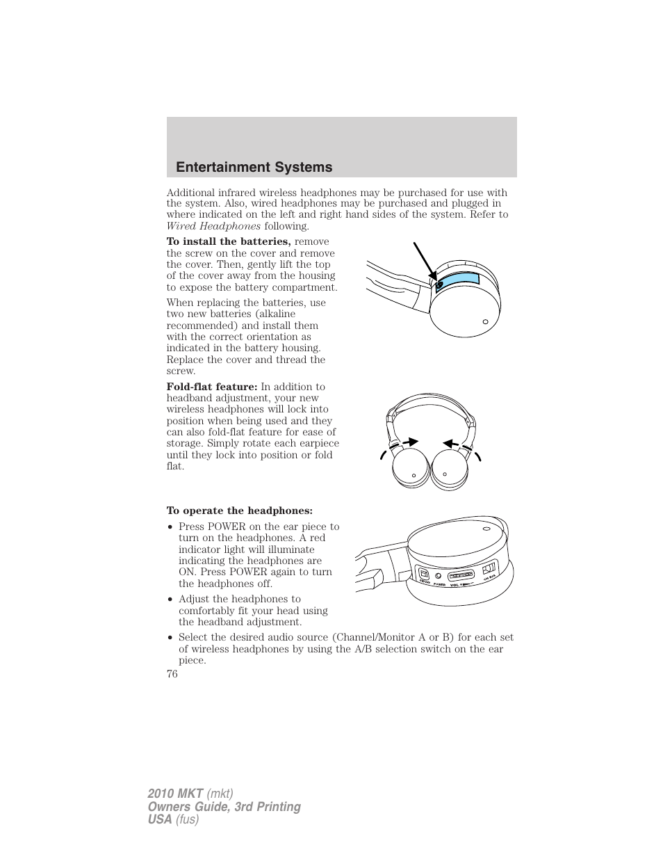 Entertainment systems | Lincoln 2010 MKT User Manual | Page 76 / 433
