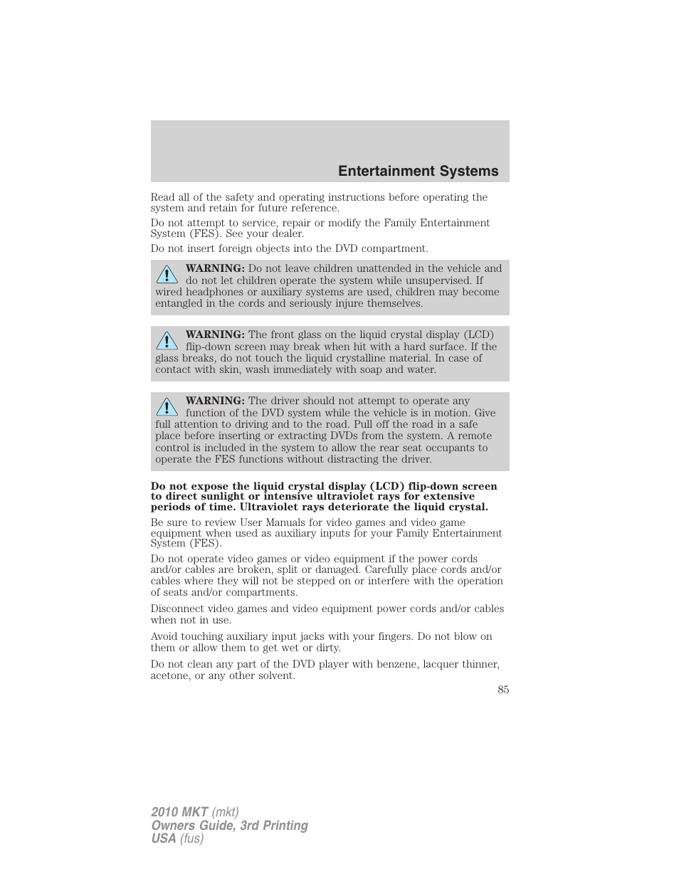 Entertainment systems | Lincoln 2010 MKT User Manual | Page 85 / 433