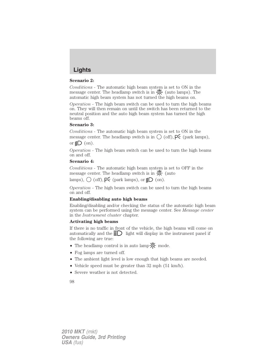 Lights | Lincoln 2010 MKT User Manual | Page 98 / 433