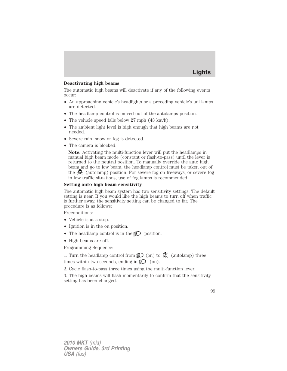 Lights | Lincoln 2010 MKT User Manual | Page 99 / 433