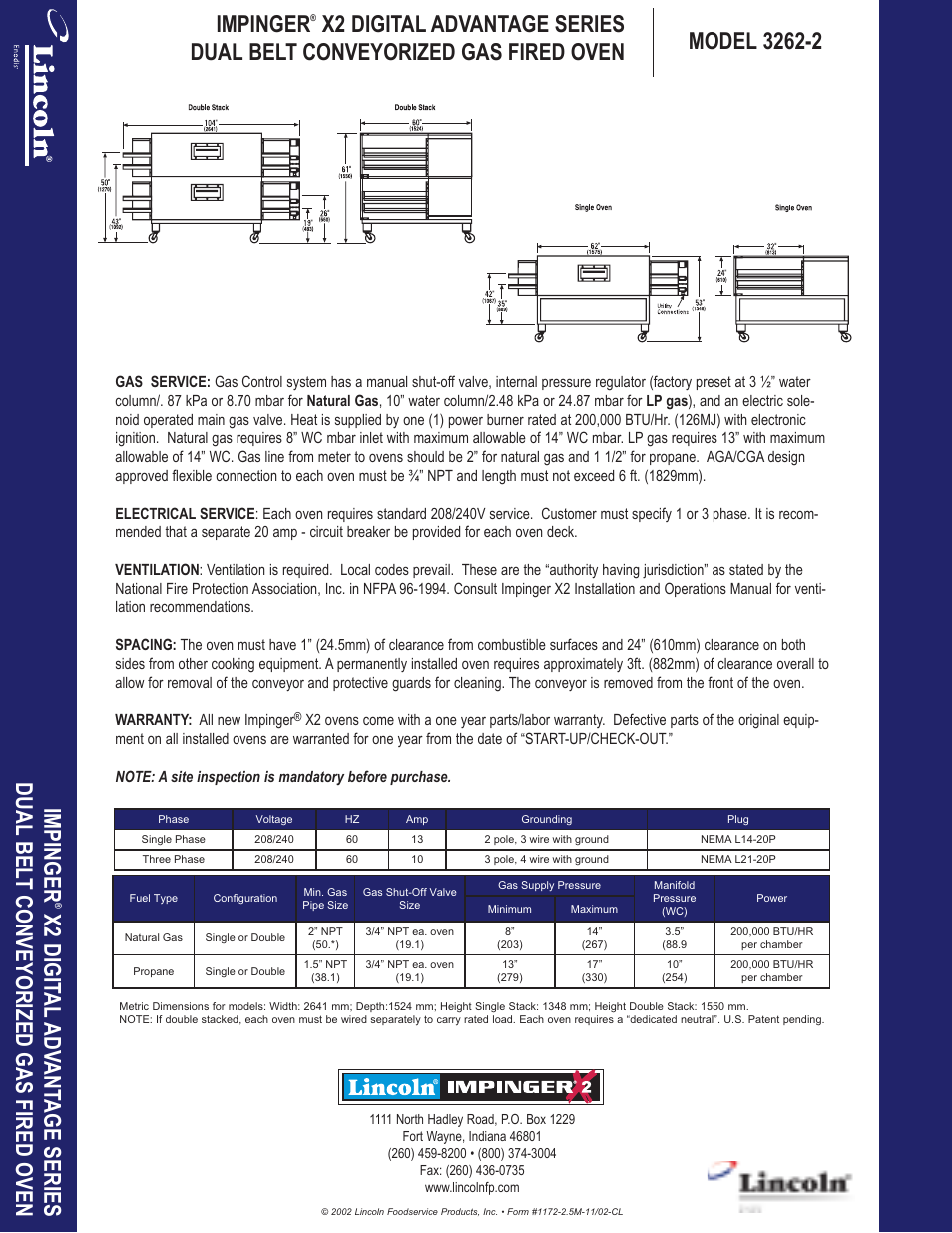 Impinger | Lincoln Impinger X2 Ovens with Push Button Controls 3262-2 User Manual | Page 2 / 2