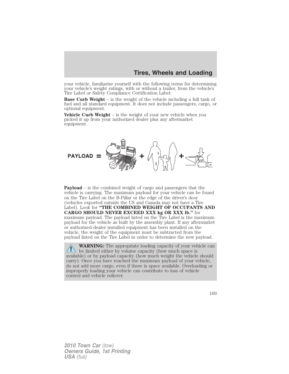 Tires, wheels and loading | Lincoln 2010 Town Car User Manual | Page 169 / 285