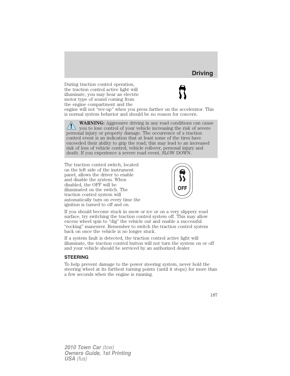 Steering, Driving | Lincoln 2010 Town Car User Manual | Page 187 / 285