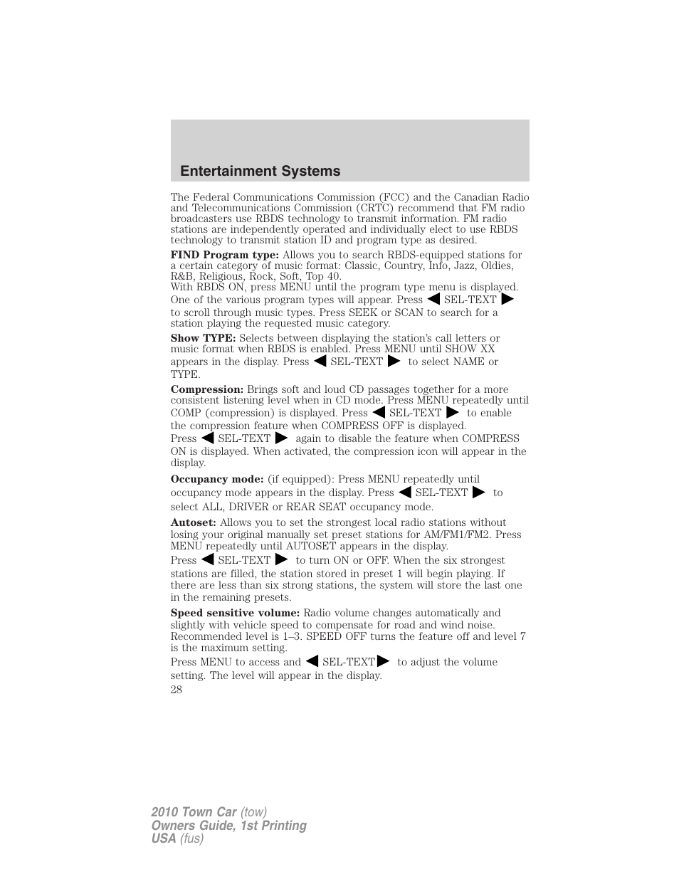 Entertainment systems | Lincoln 2010 Town Car User Manual | Page 28 / 285