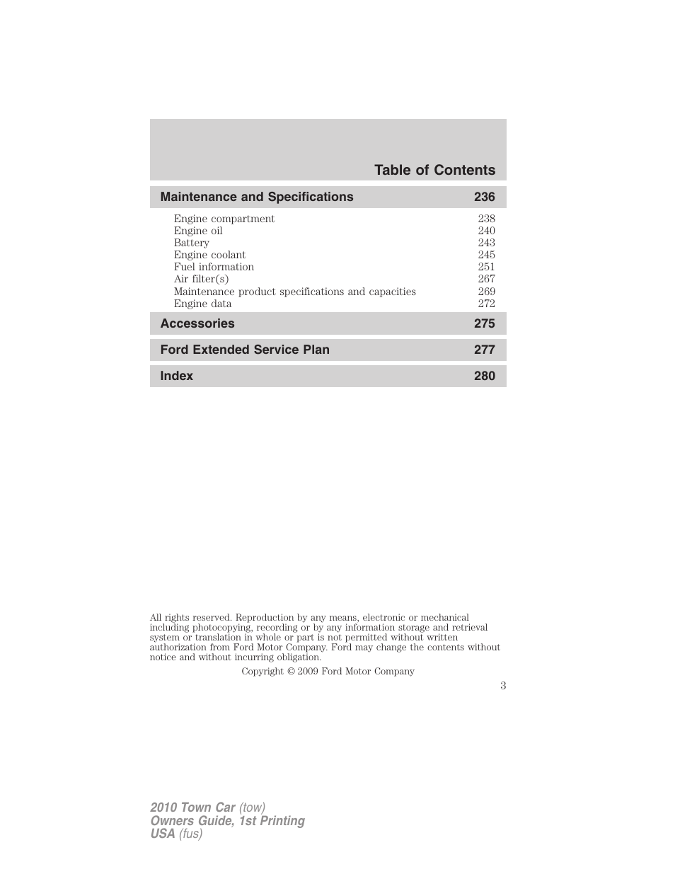 Lincoln 2010 Town Car User Manual | Page 3 / 285