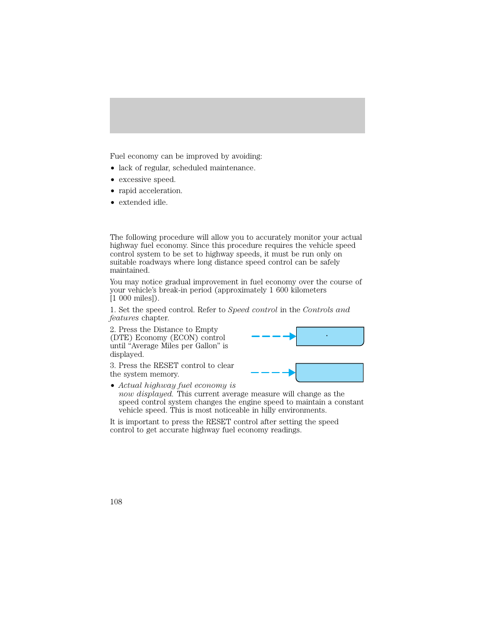 Dte econ reset, Driving | Lincoln 1998 Continental User Manual | Page 108 / 176