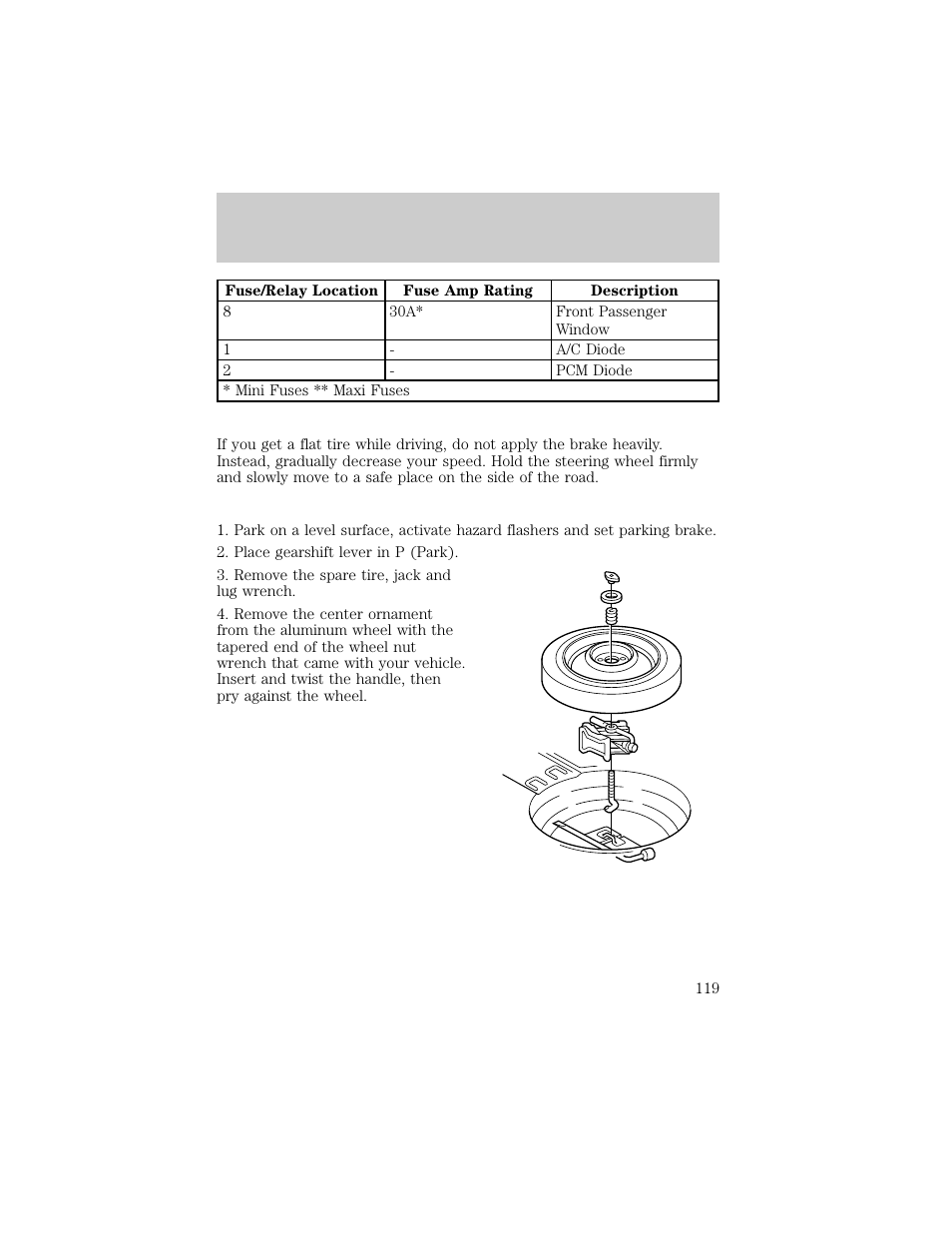 Roadside emergencies | Lincoln 1998 Continental User Manual | Page 119 / 176