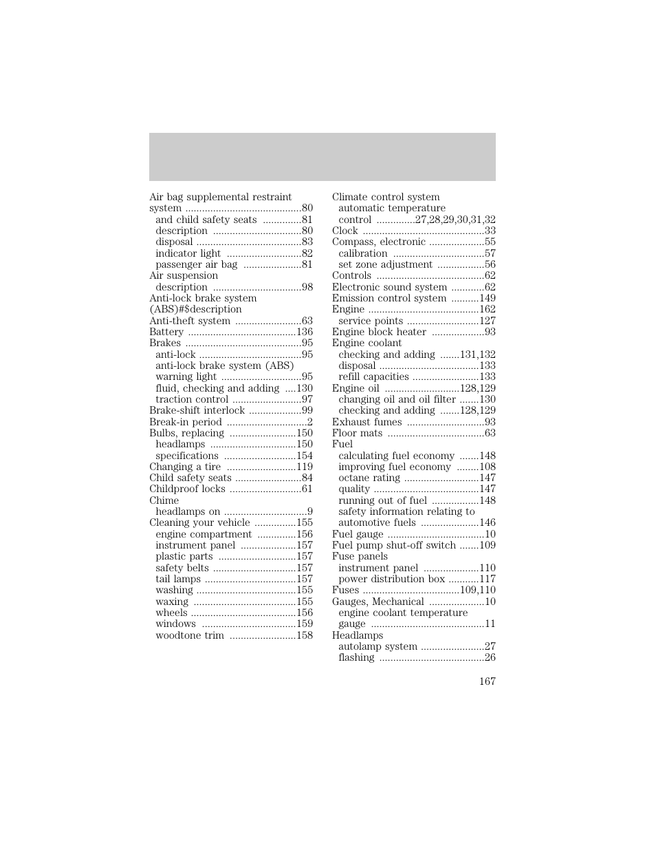 Index | Lincoln 1998 Continental User Manual | Page 167 / 176