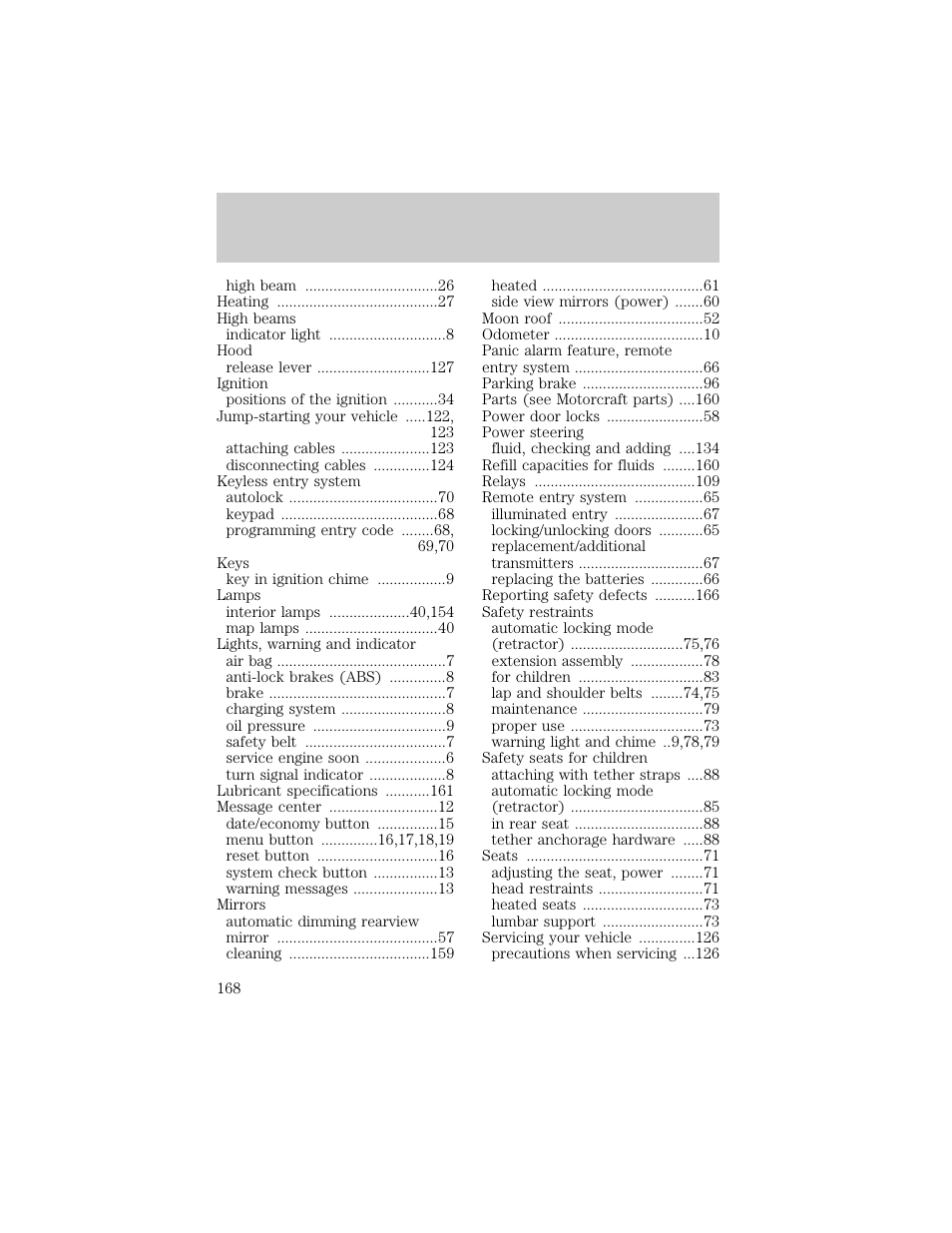 Index | Lincoln 1998 Continental User Manual | Page 168 / 176