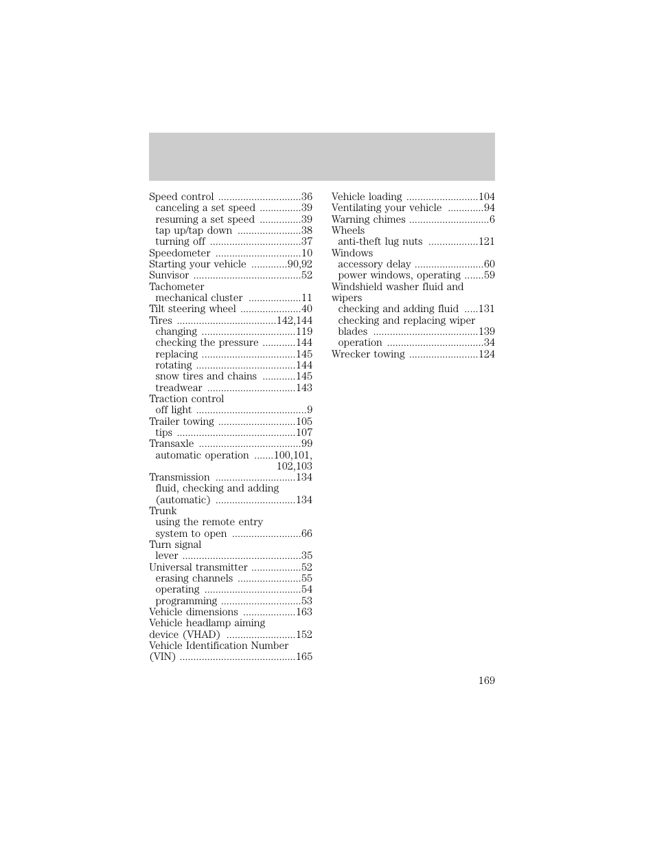 Index | Lincoln 1998 Continental User Manual | Page 169 / 176
