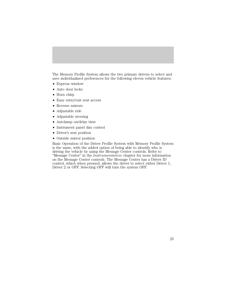 Instrumentation | Lincoln 1998 Continental User Manual | Page 25 / 176