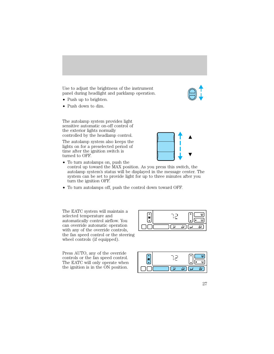 Auto lamp, Controls and features, Max off | Lincoln 1998 Continental User Manual | Page 27 / 176