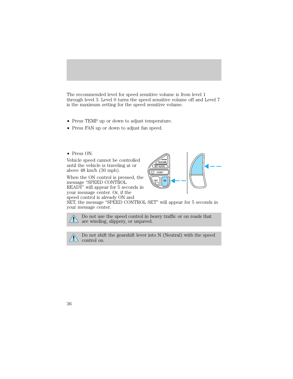 Controls and features | Lincoln 1998 Continental User Manual | Page 36 / 176