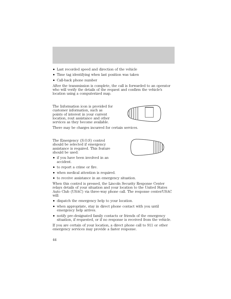 S.o.s | Lincoln 1998 Continental User Manual | Page 44 / 176