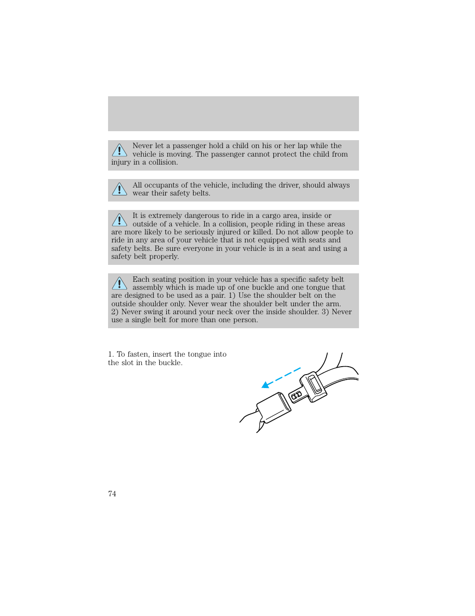 Seating and safety restraints | Lincoln 1998 Continental User Manual | Page 74 / 176