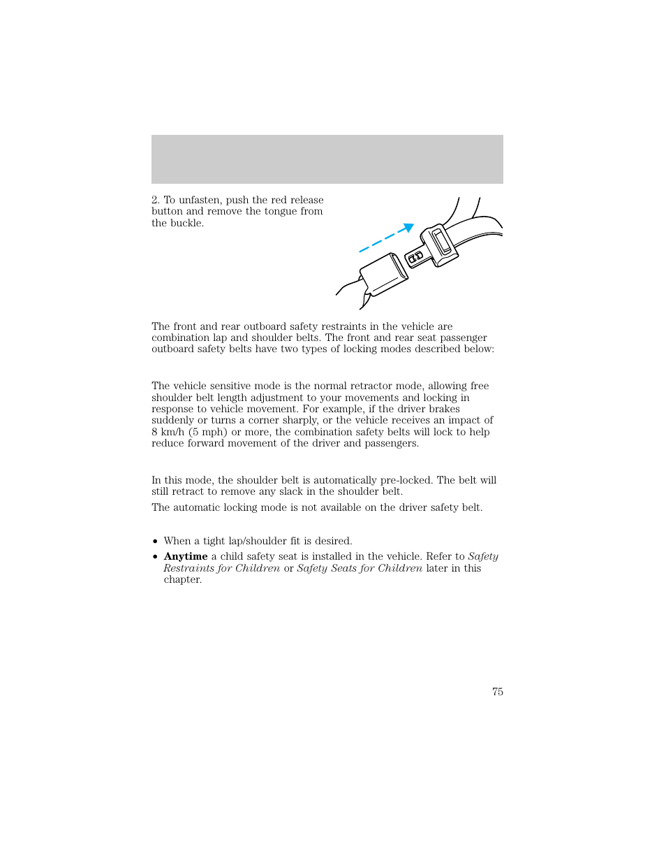 Seating and safety restraints | Lincoln 1998 Continental User Manual | Page 75 / 176