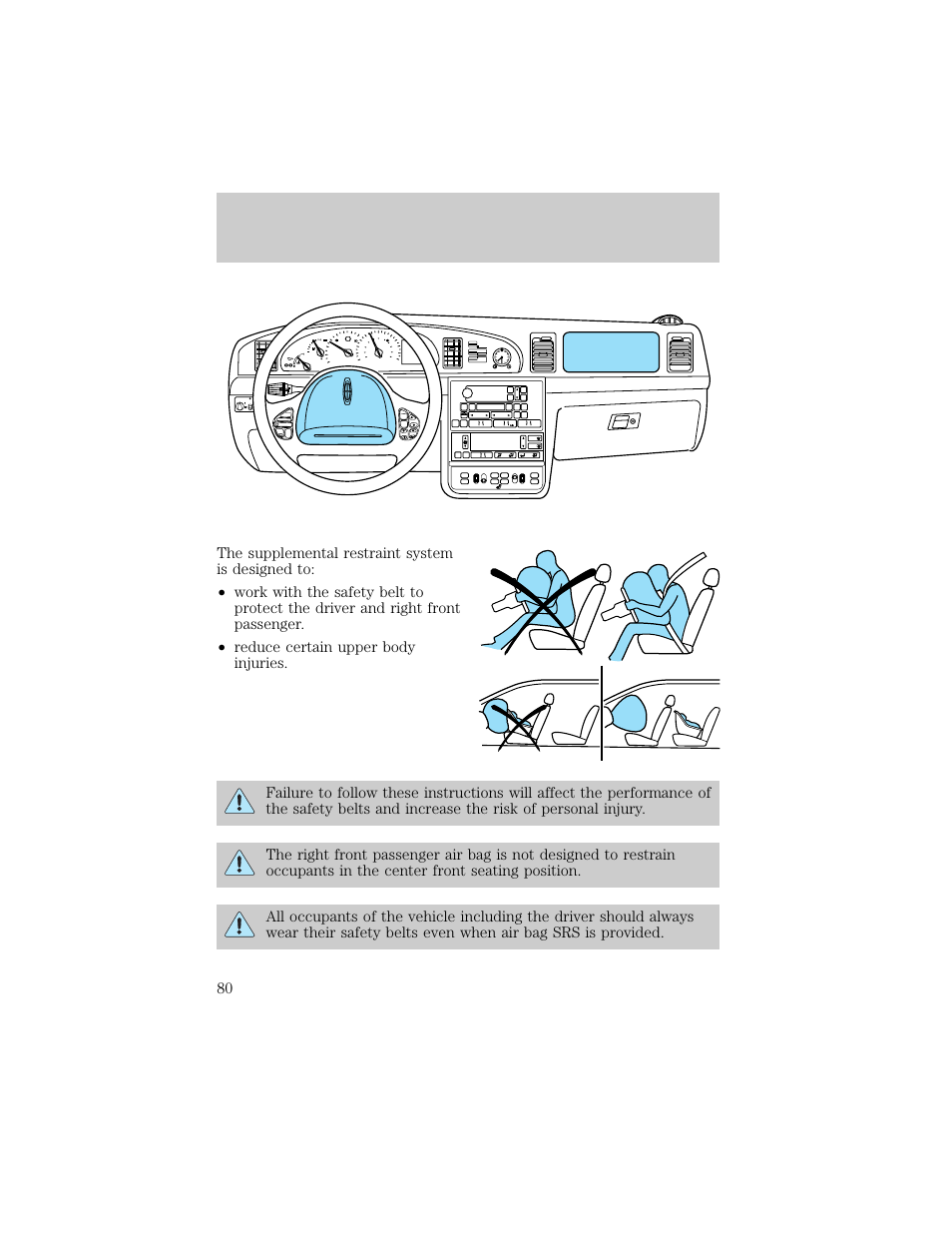 Seating and safety restraints, 80 mph km/h abs, Front rear bass treb sel bal fade | Lights auto lamp | Lincoln 1998 Continental User Manual | Page 80 / 176