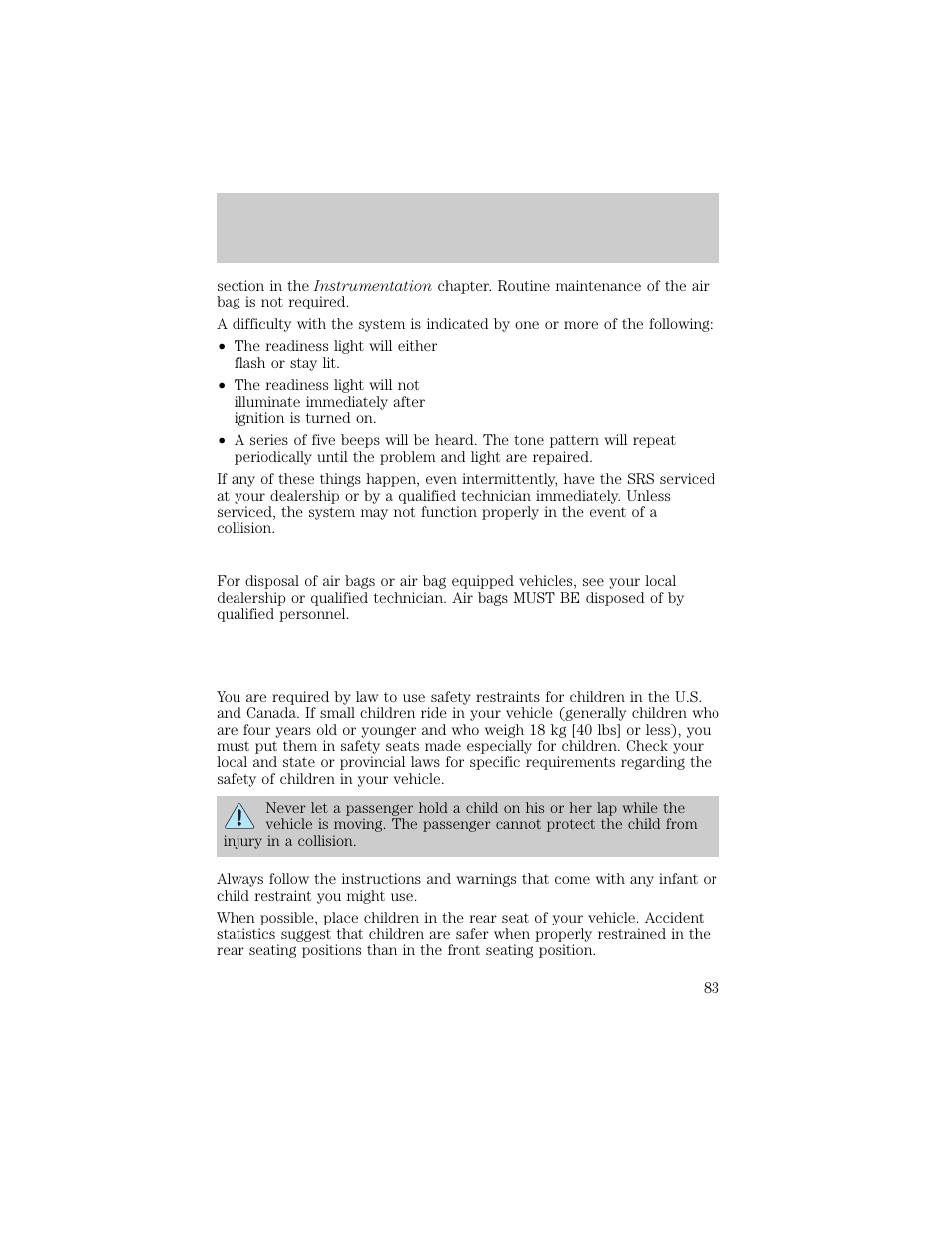 Air bag, Seating and safety restraints | Lincoln 1998 Continental User Manual | Page 83 / 176