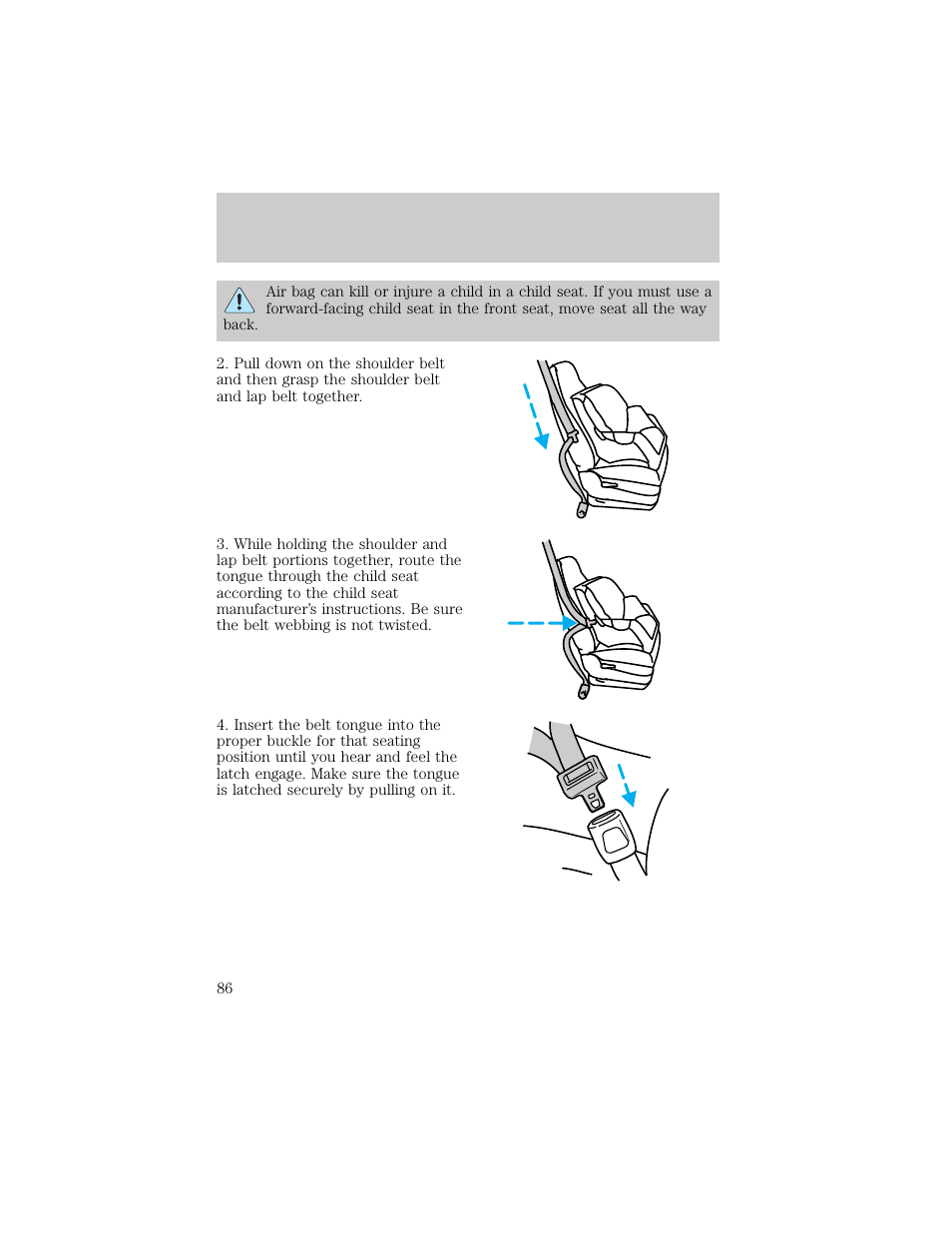 Seating and safety restraints | Lincoln 1998 Continental User Manual | Page 86 / 176