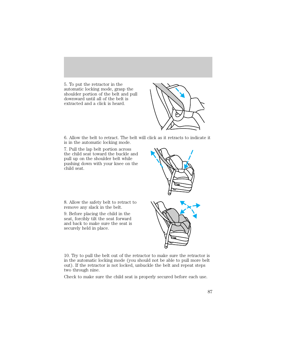 Seating and safety restraints | Lincoln 1998 Continental User Manual | Page 87 / 176