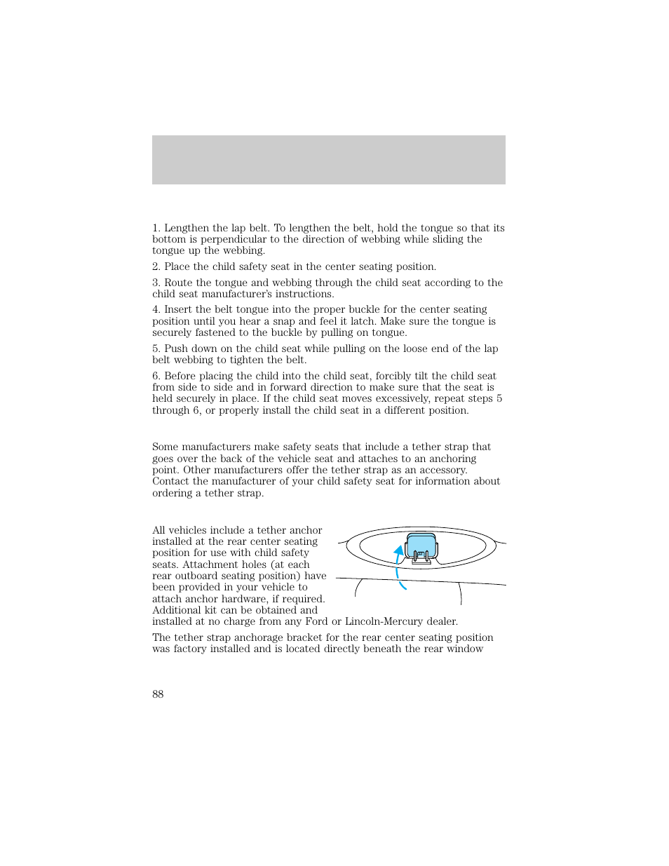 Seating and safety restraints | Lincoln 1998 Continental User Manual | Page 88 / 176