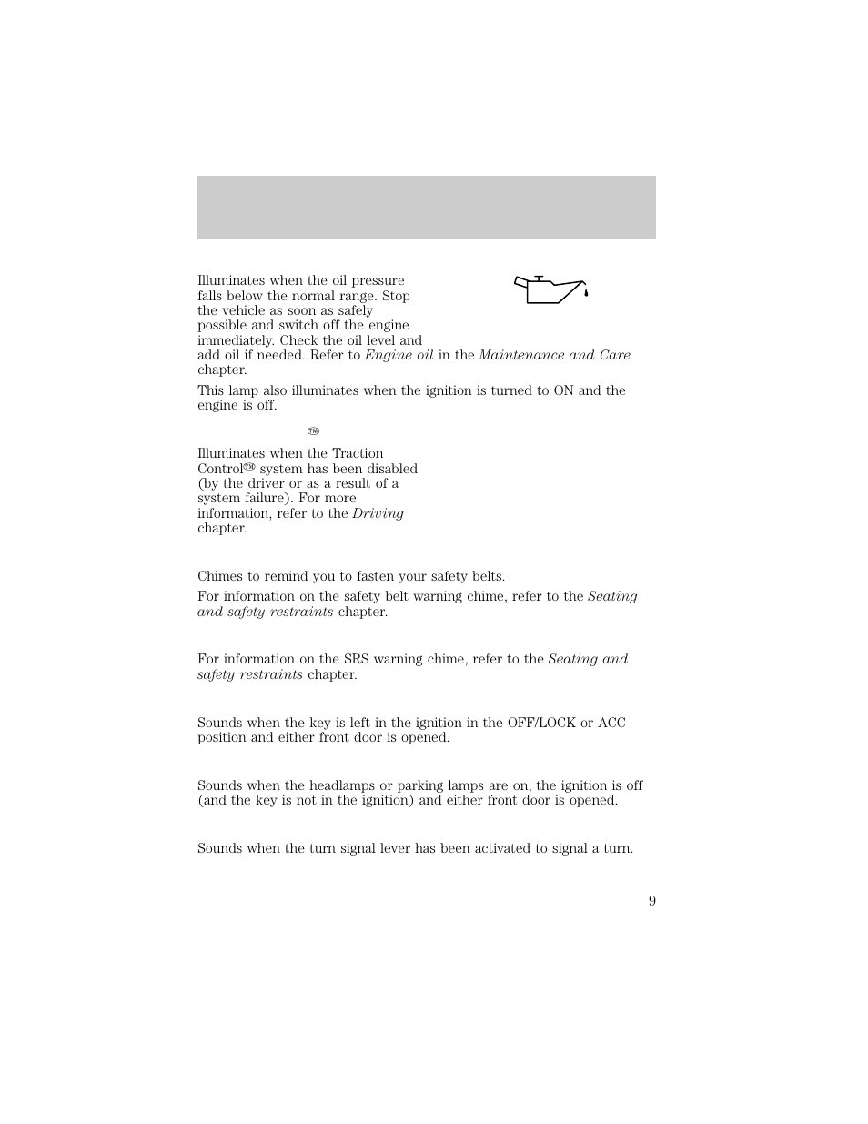 T/c off, Instrumentation | Lincoln 1998 Continental User Manual | Page 9 / 176