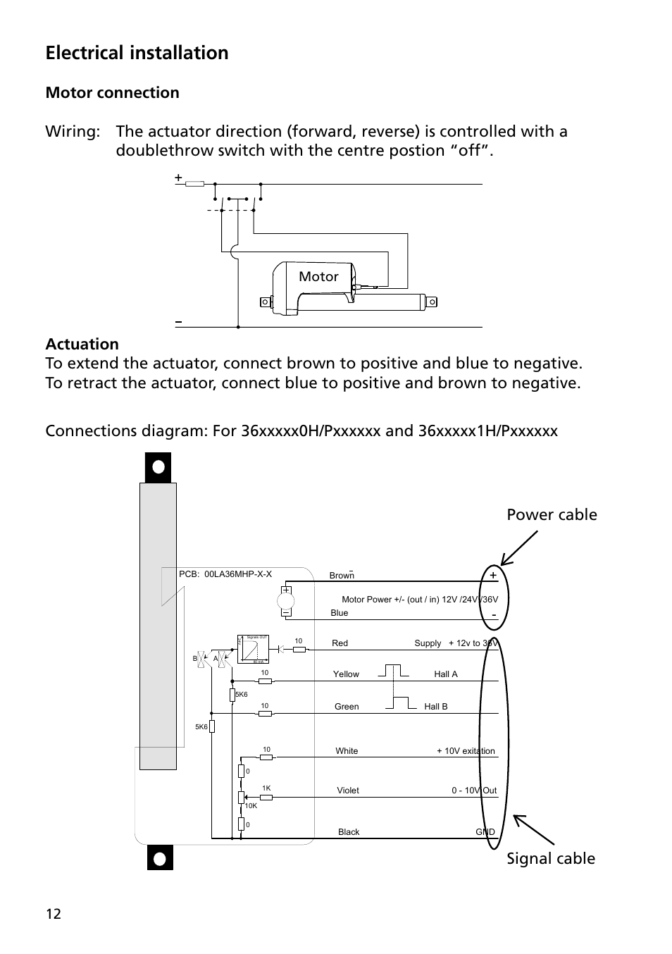Electrical installation, Motor | Linak TECHLINE LA36 User Manual | Page 12 / 20