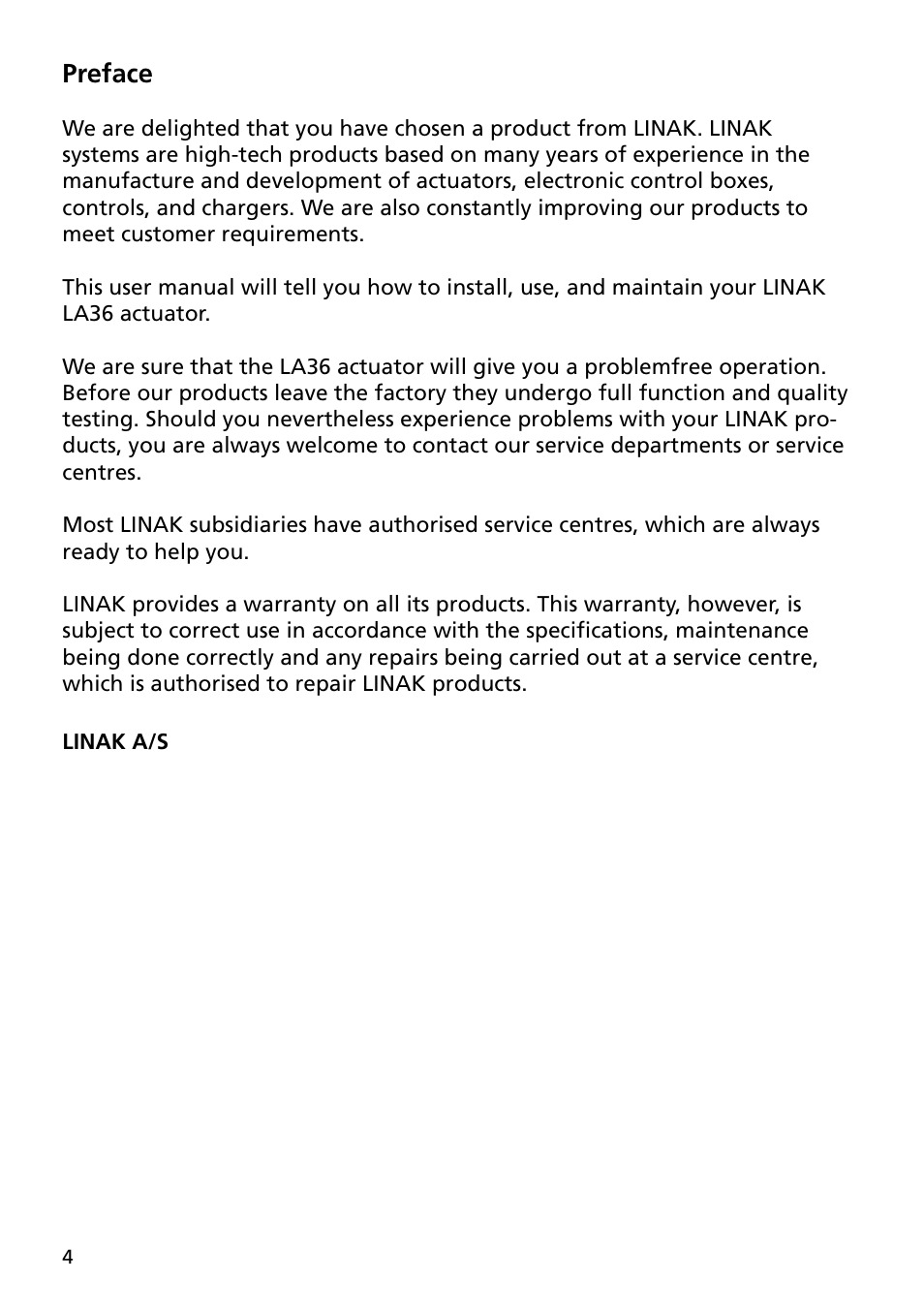 Preface | Linak TECHLINE LA36 User Manual | Page 4 / 20