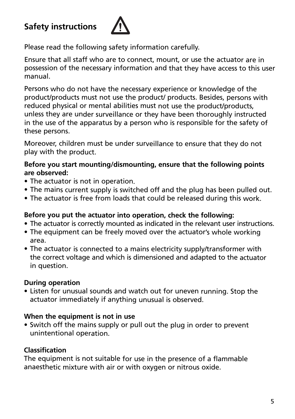 Safety instructions | Linak TECHLINE LA36 User Manual | Page 5 / 20