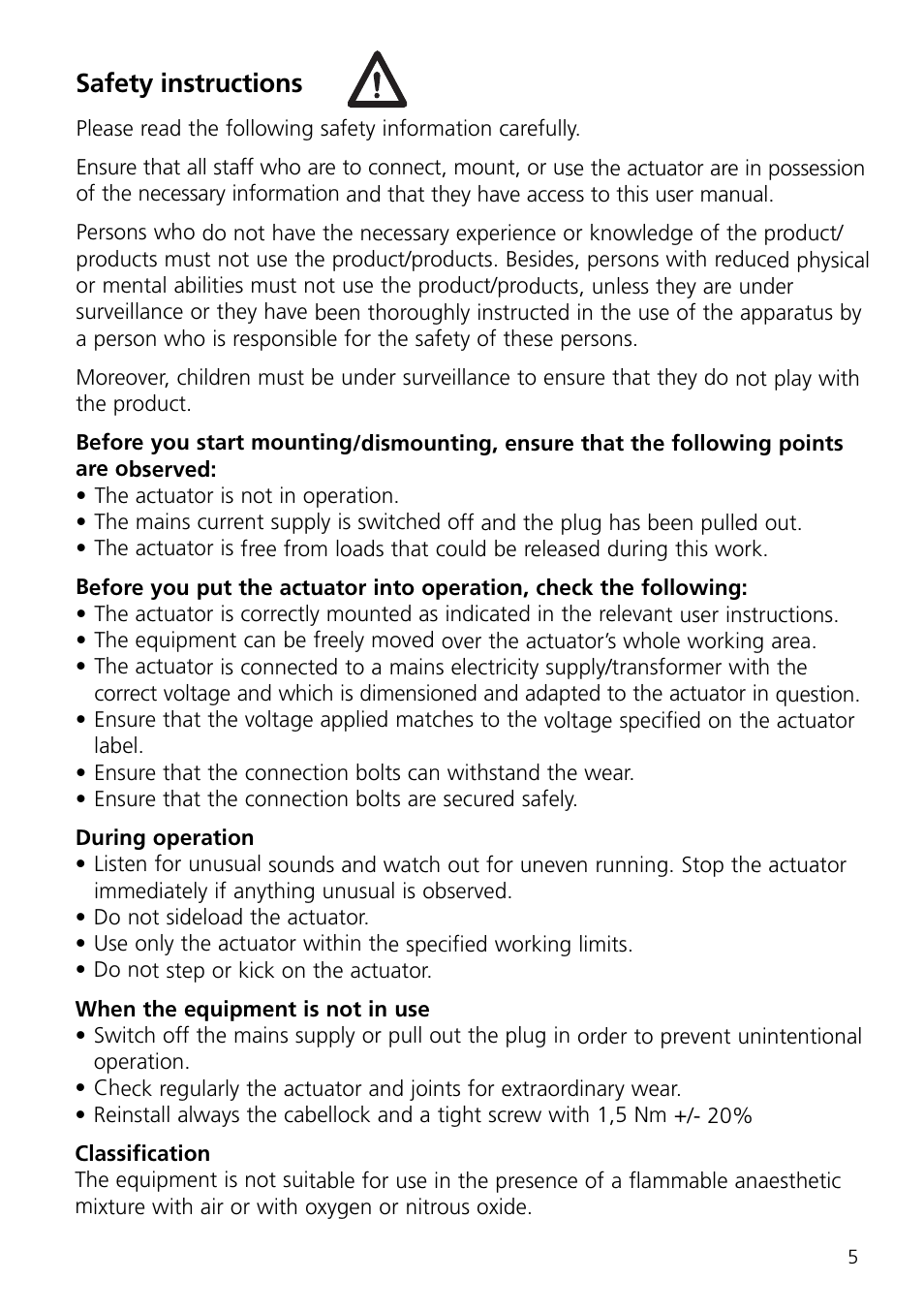 Safety instructions | Linak LA36 User Manual | Page 5 / 20