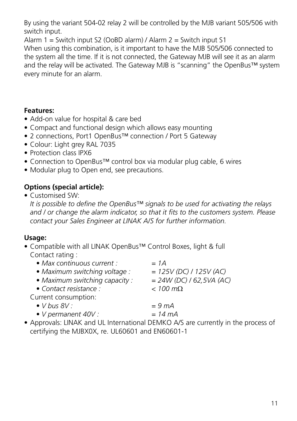 Linak MEDLINE MJB User Manual | Page 11 / 24