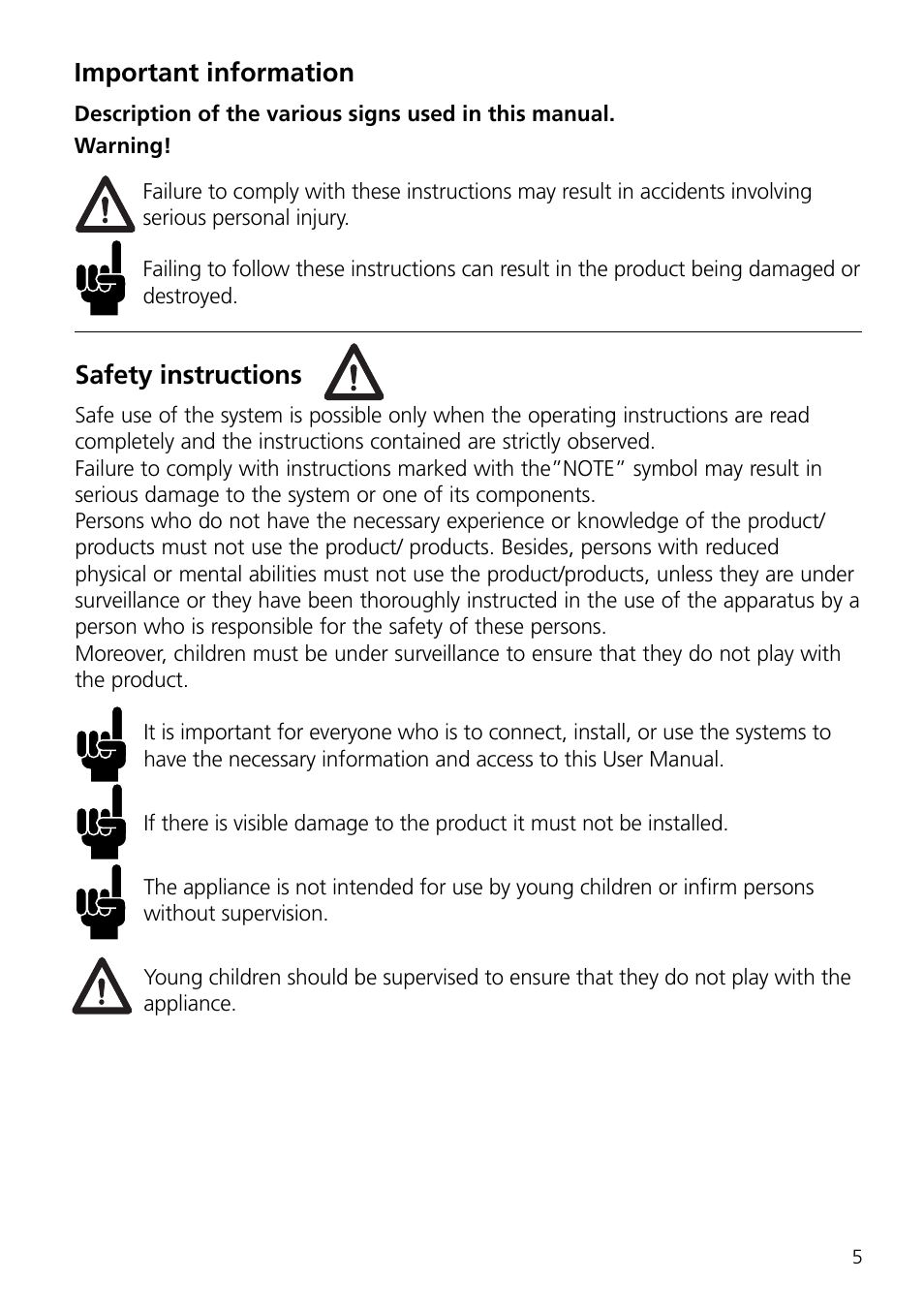 Safety instructions, Important information | Linak MEDLINE MJB User Manual | Page 5 / 24