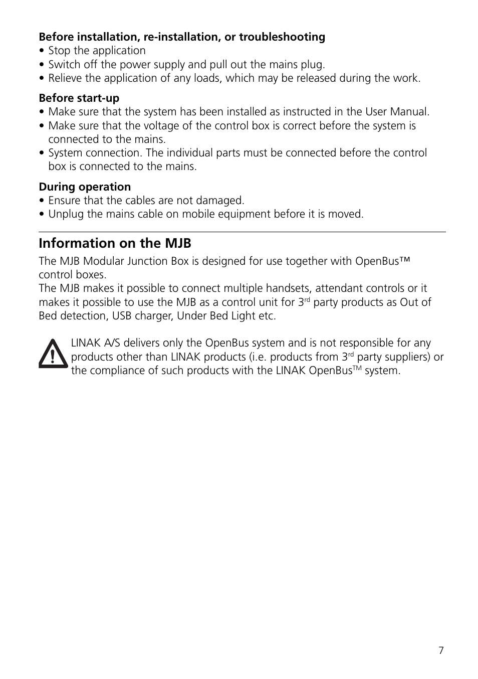 Information on the mjb | Linak MEDLINE MJB User Manual | Page 7 / 24