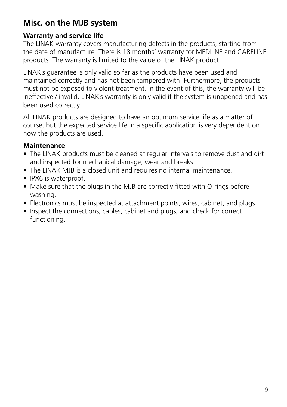 Misc. on the mjb system | Linak MEDLINE MJB User Manual | Page 9 / 24