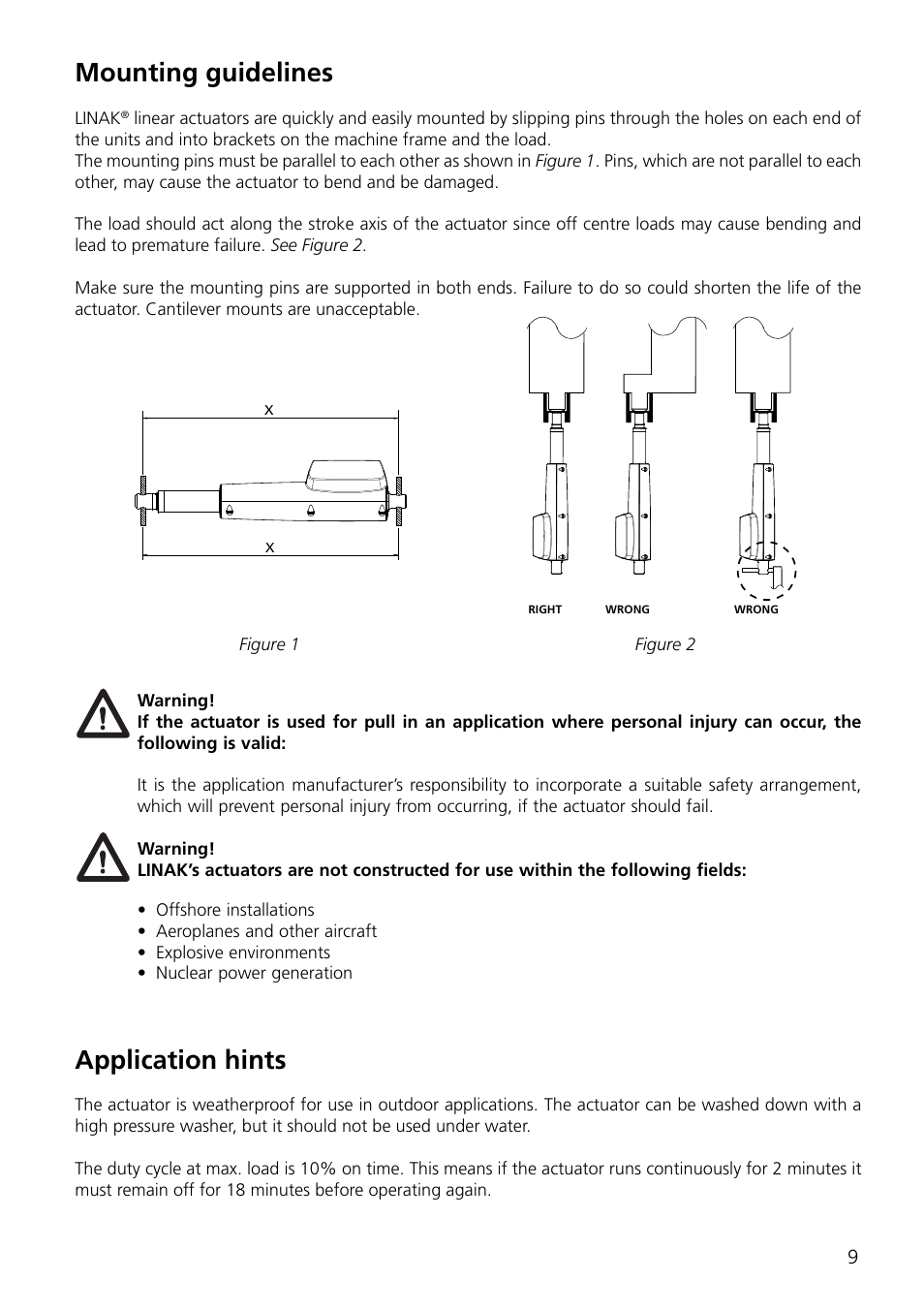 Mounting guidelines, Application hints | Linak TECHLINE LA35 User Manual | Page 9 / 20