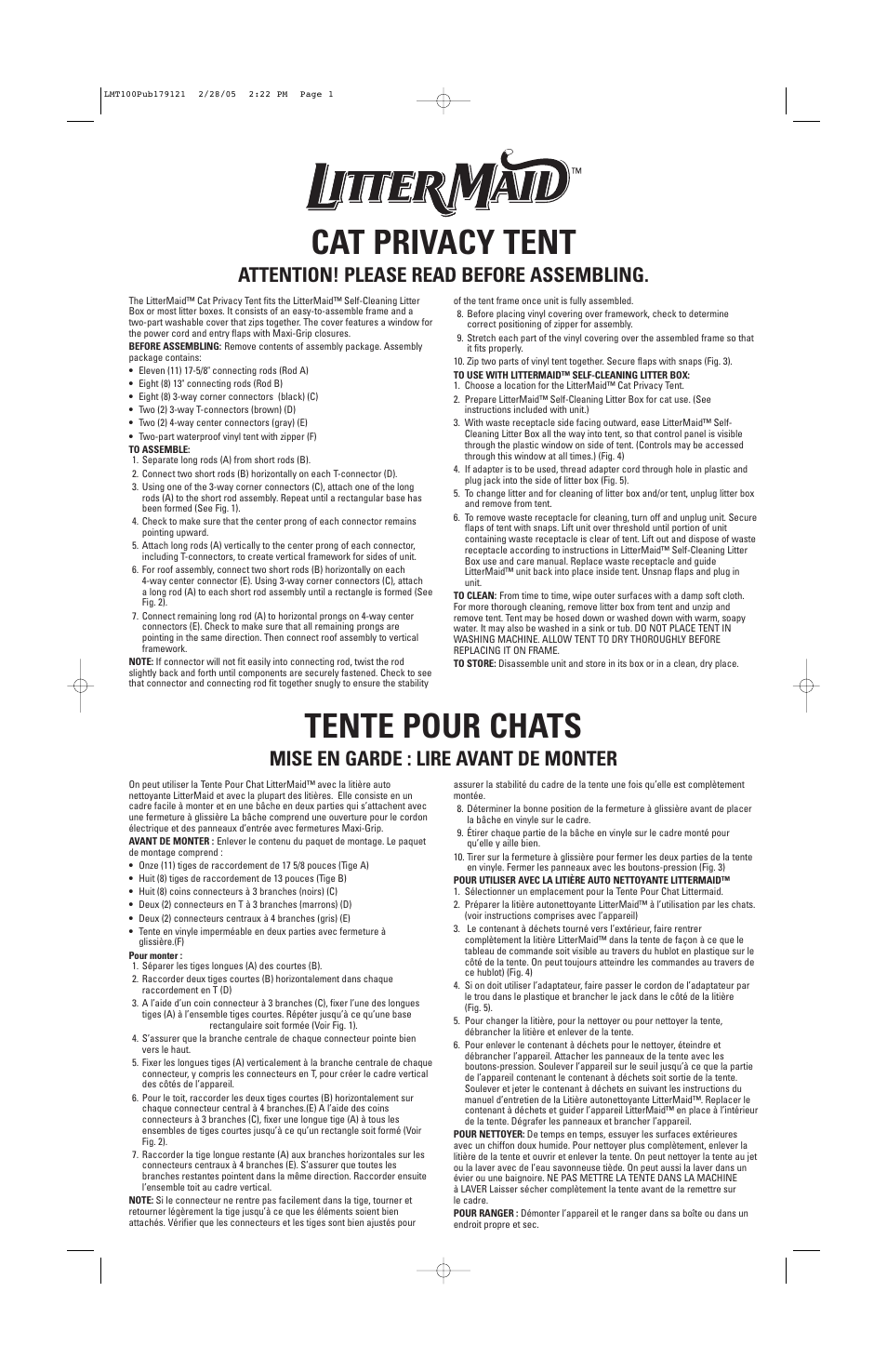 LitterMaid LMT100 User Manual | 2 pages