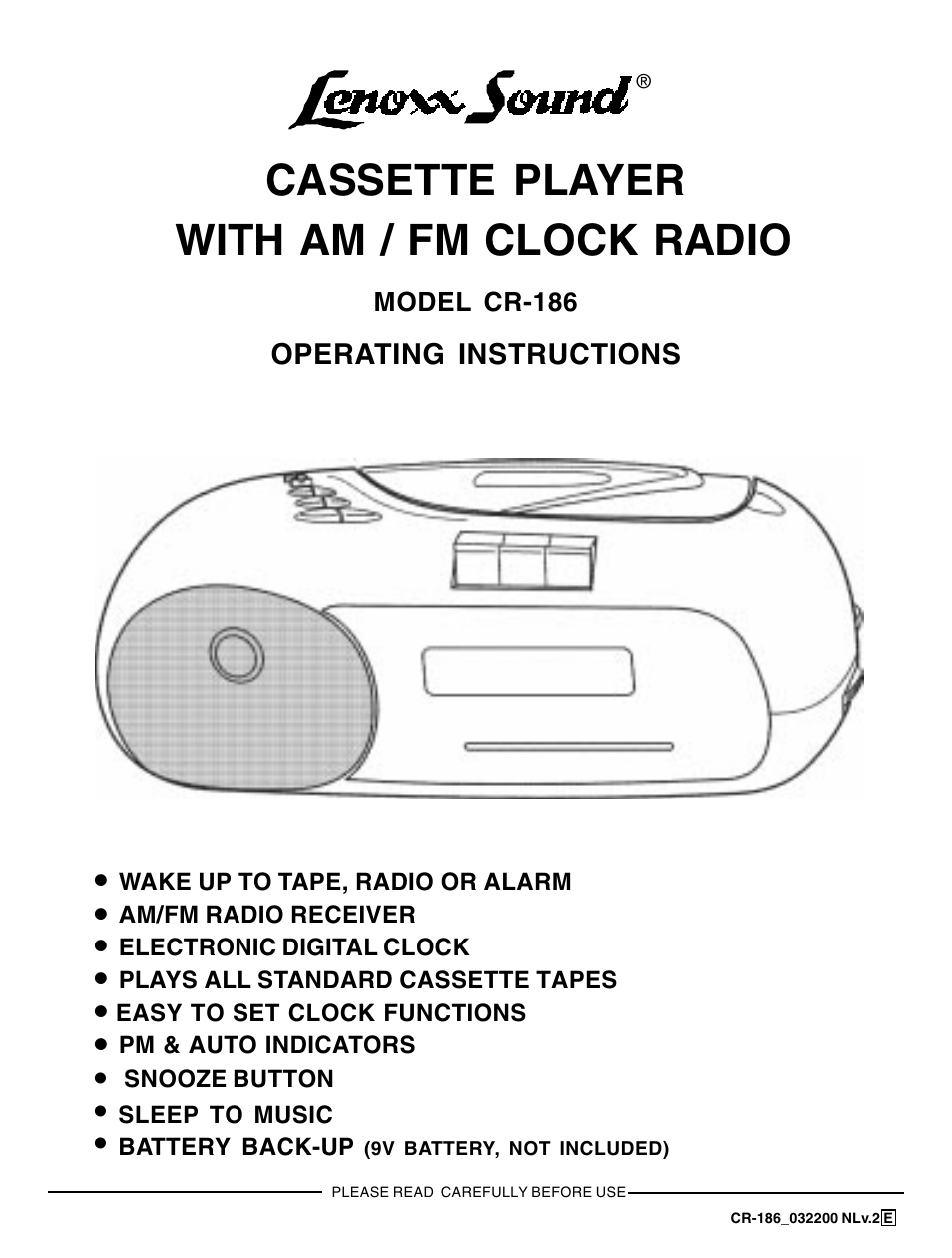 Lenoxx Electronics CR-186 User Manual | 10 pages