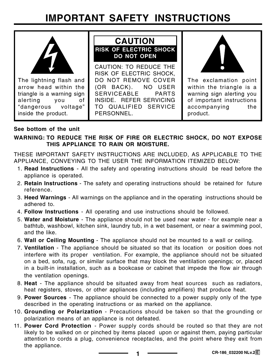 Important safety instructions, Caution | Lenoxx Electronics CR-186 User Manual | Page 2 / 10
