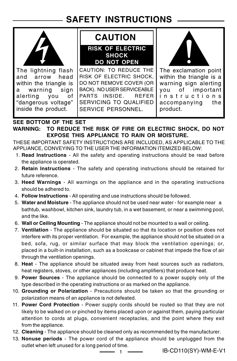 Safety instructions, Caution | Lenoxx Electronics CD-110 User Manual | Page 2 / 15