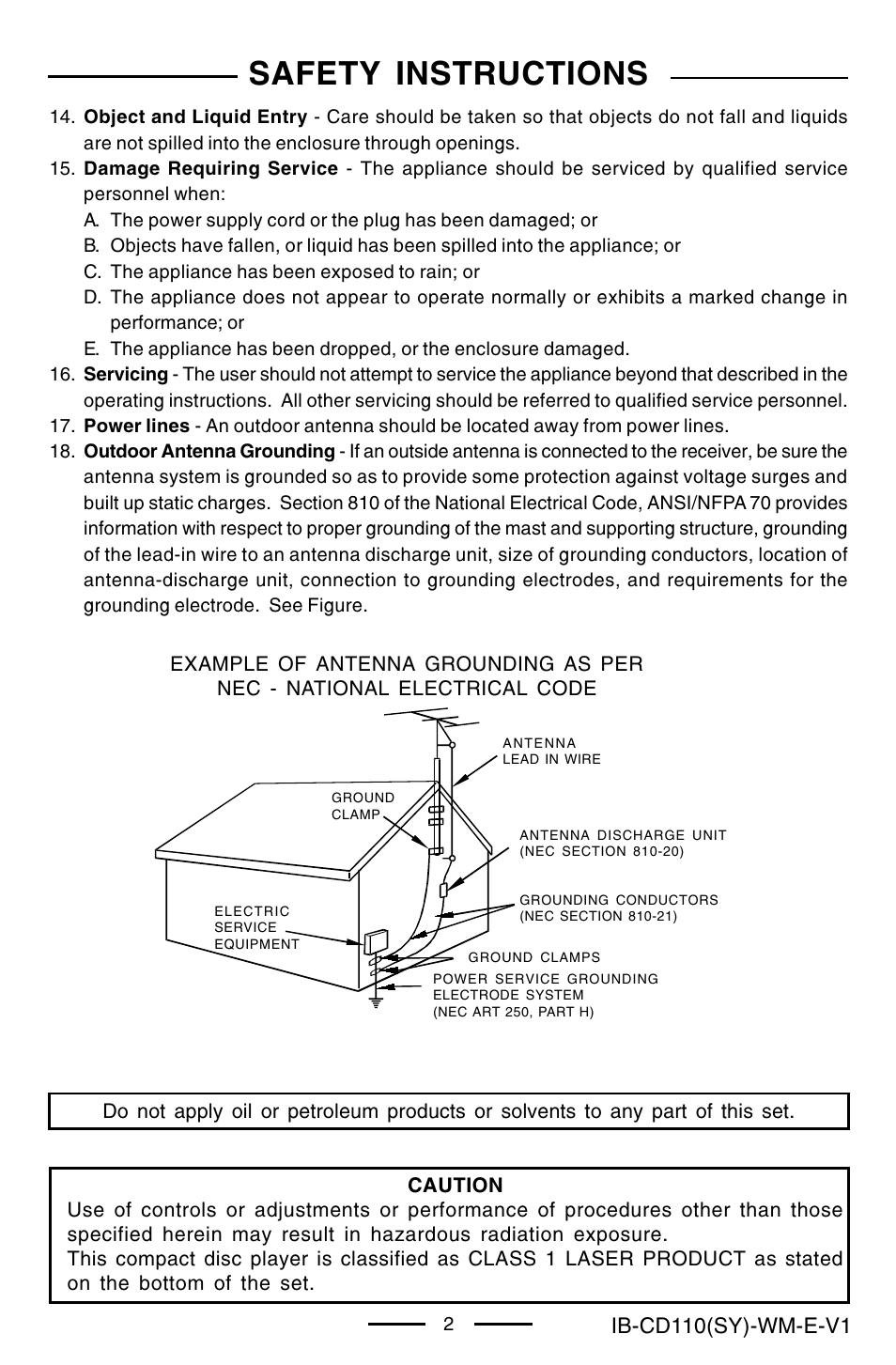 Safety instructions, Ib-cd110(sy)-wm-e-v1 | Lenoxx Electronics CD-110 User Manual | Page 3 / 15