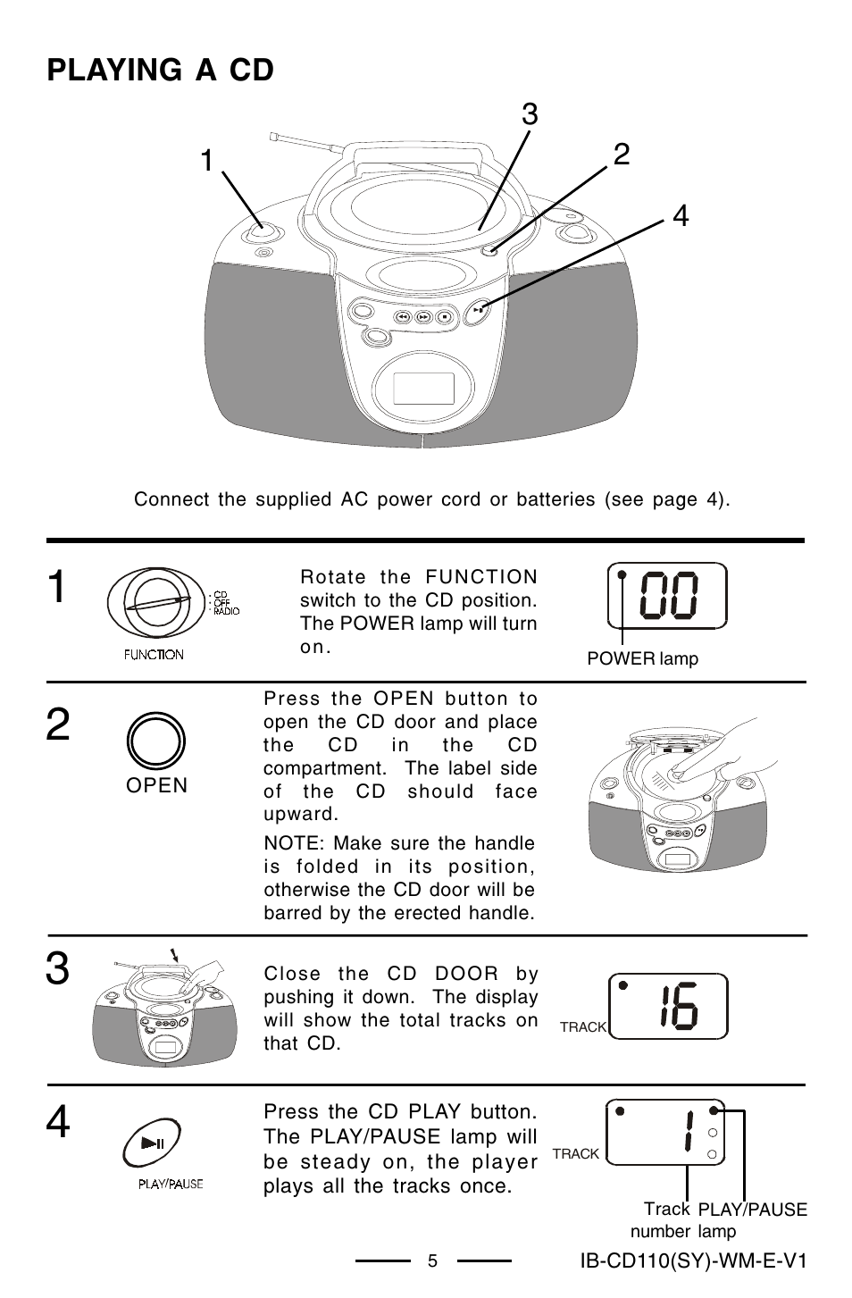 Playing a cd | Lenoxx Electronics CD-110 User Manual | Page 6 / 15