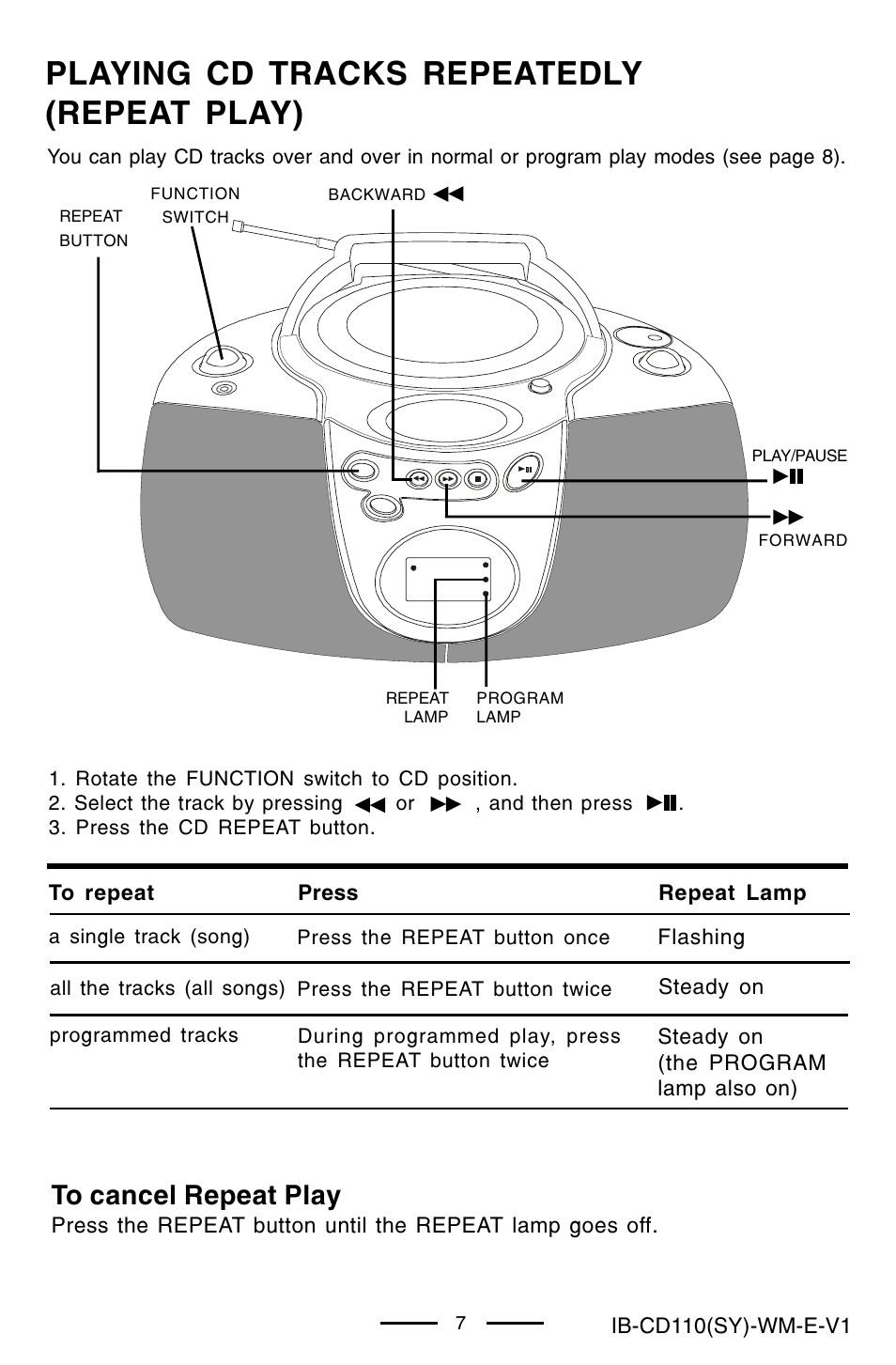 Playing cd tracks repeatedly (repeat play) | Lenoxx Electronics CD-110 User Manual | Page 8 / 15