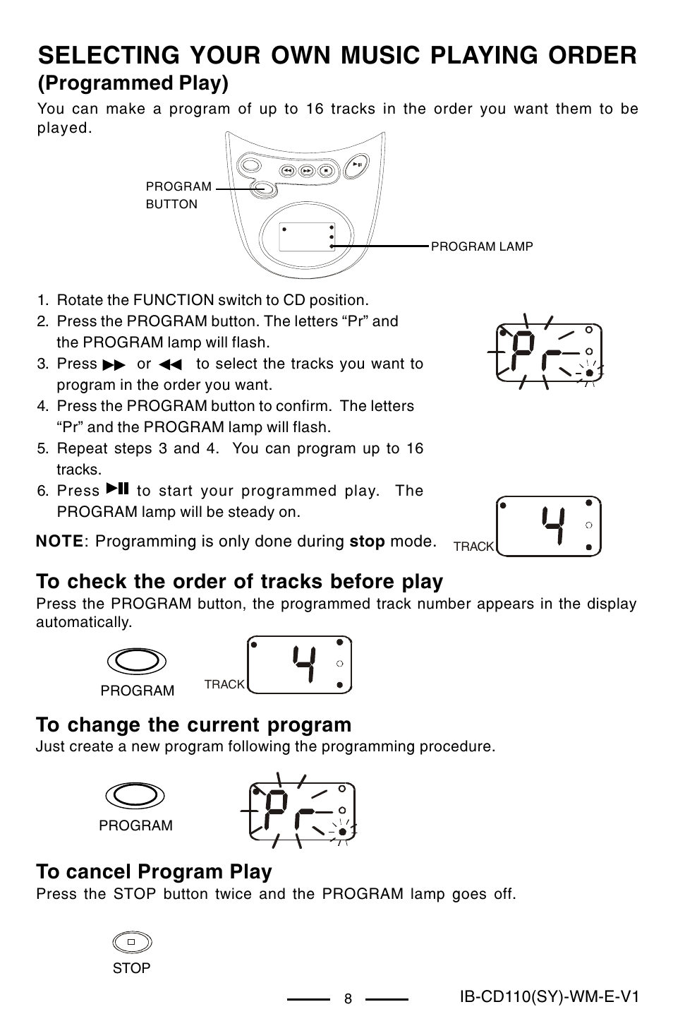 Selecting your own music playing order, Programmed play) | Lenoxx Electronics CD-110 User Manual | Page 9 / 15